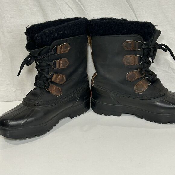 Sorel Alpine Black Gray Leather Waterproof Insulated Winter Boots Women Sz 7 - Picture 3 of 8